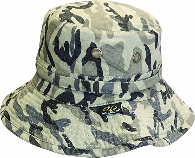 Highlander Urban Camo Sun Hat Summer Breathable 100% Cotton wide Brim Chin Strap