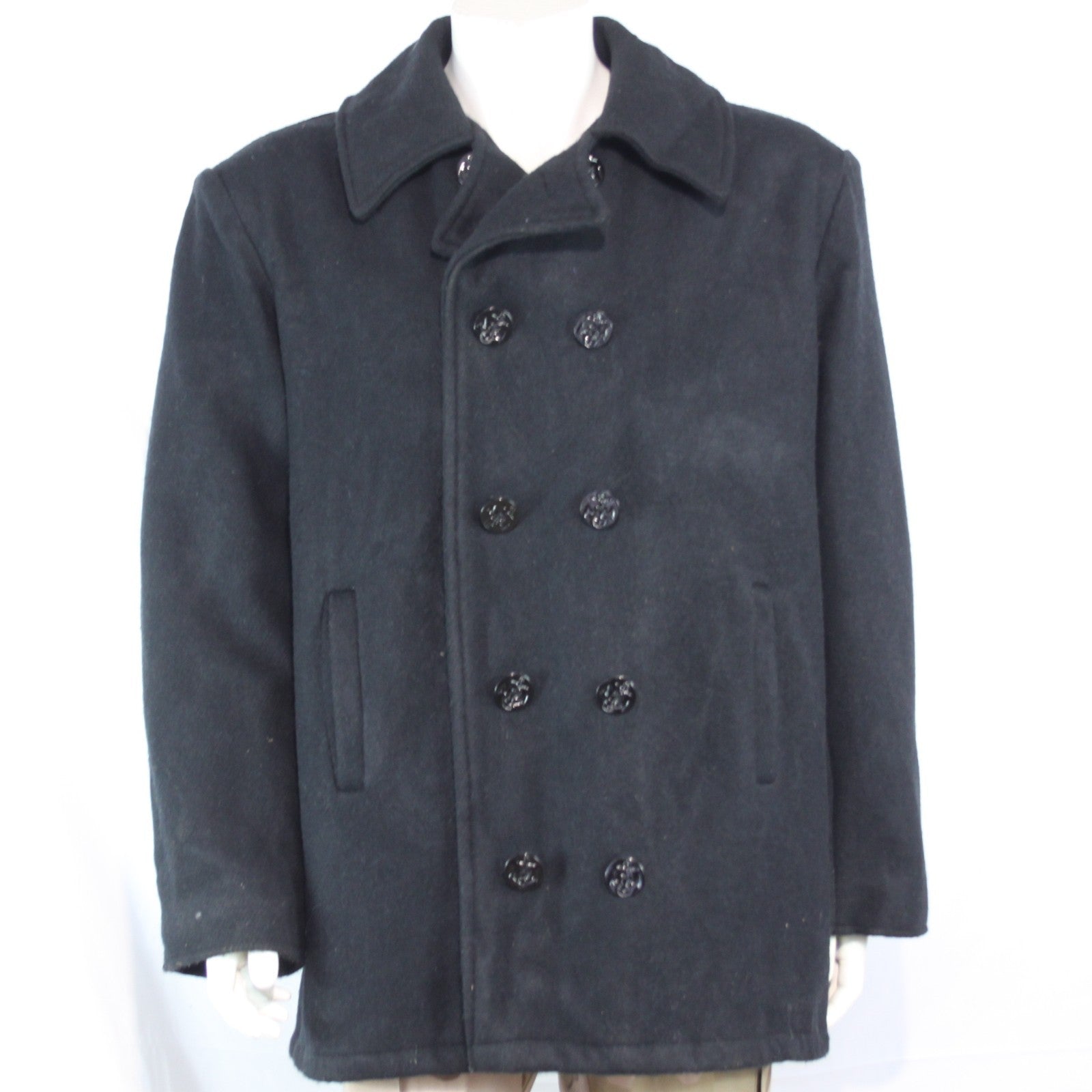 Possible US Naval Wool Pea Coat Black Military Surplus Warm Winter 44 (3647)