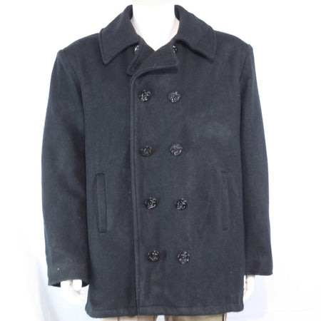 Possible US Naval Wool Pea Coat Black Military Surplus Warm Winter 44 (3647)