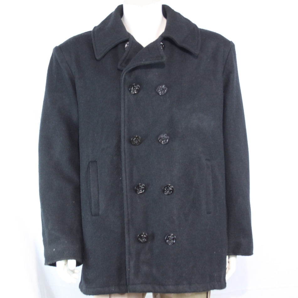 Possible US Naval Wool Pea Coat Black Military Surplus Warm Winter 44 (3647)
