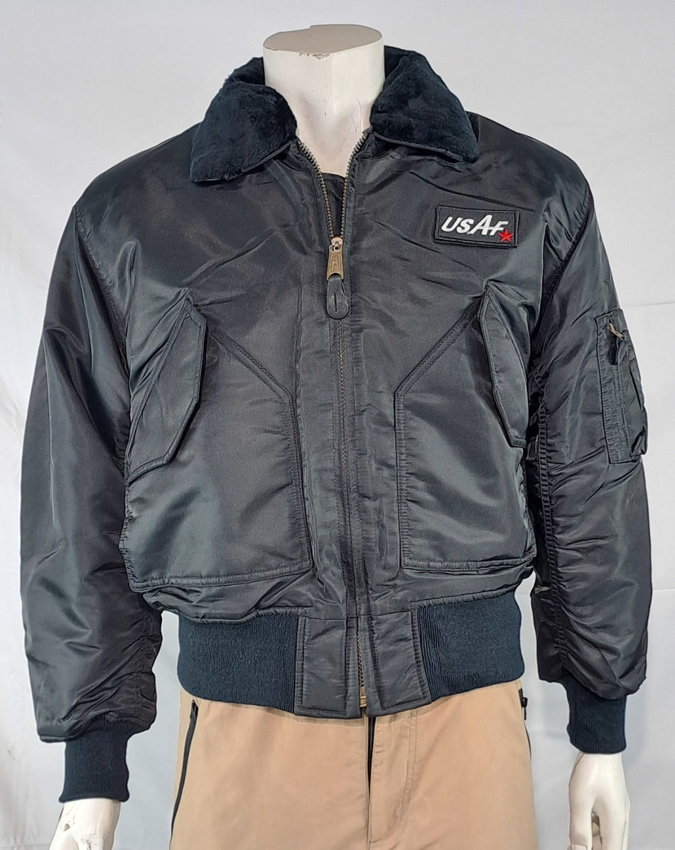 Highlander MA2 Bomber Jacket Faux Fur Collar Padded Quilted Black USAF Small