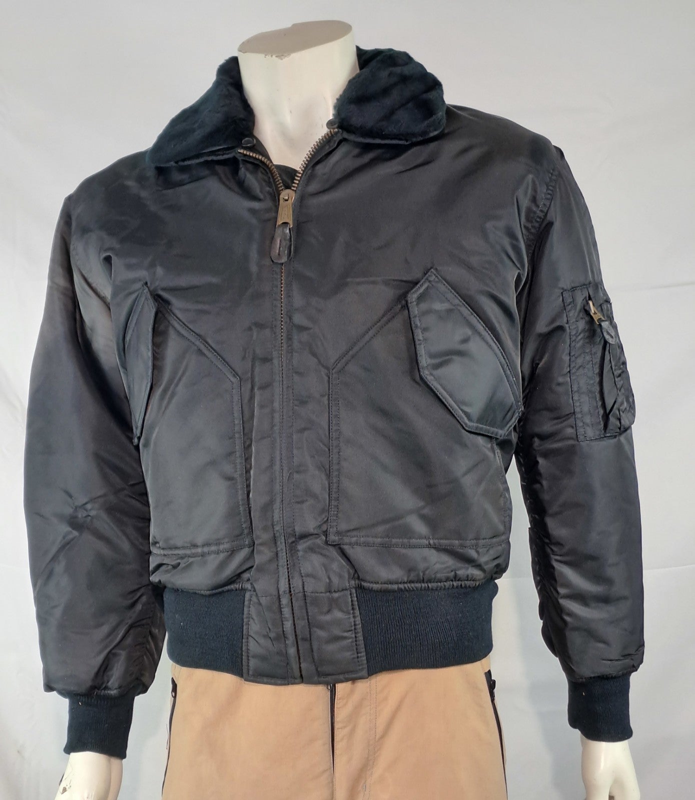 Highlander MA2 Bomber Jacket Plain Collar Padded Quilted Black XXS