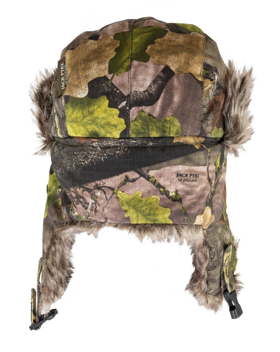 Jack Pyke Thermal Green Tundra Winter Trapper Hat Faux Fur Unisex Evo Camo