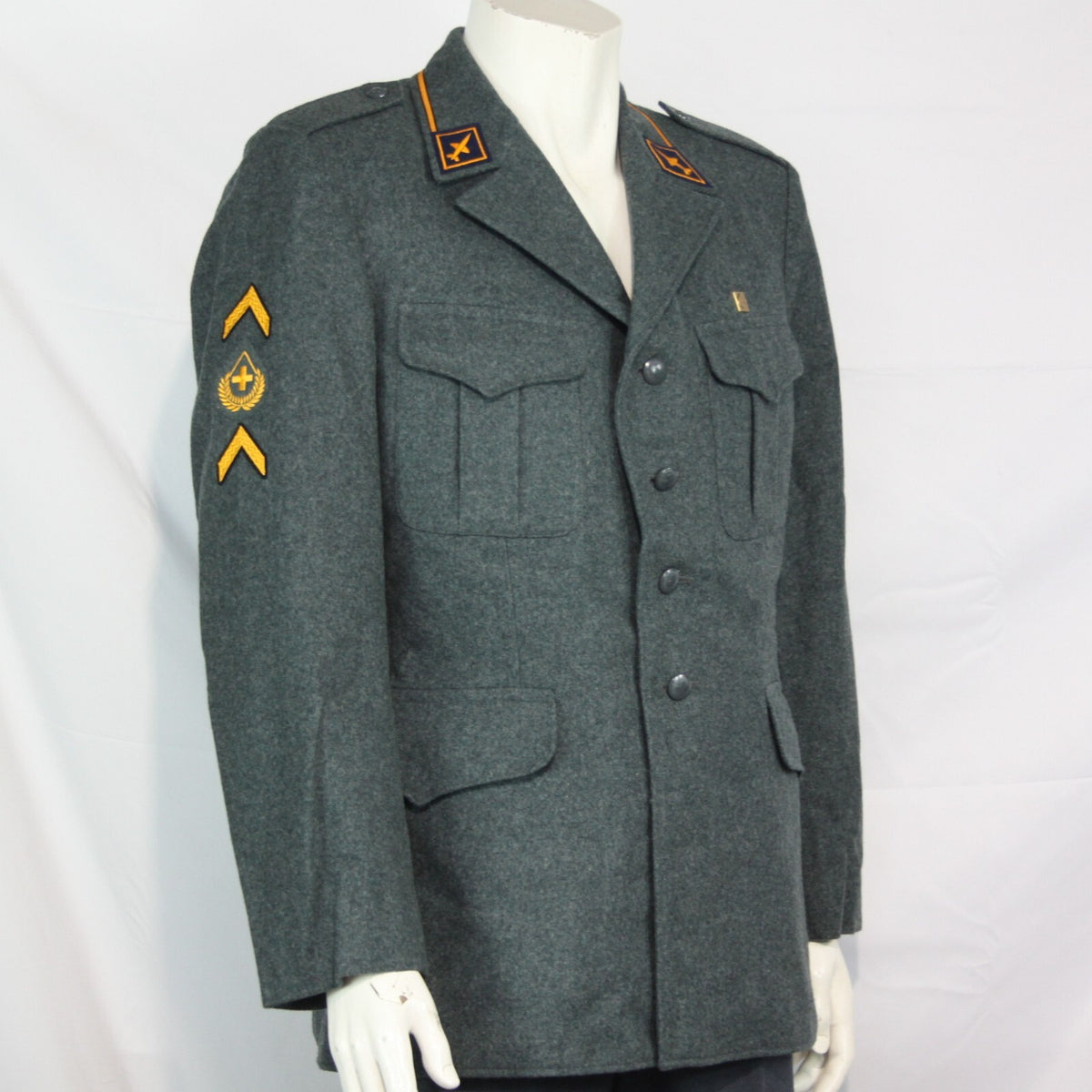 Genuine Surplus Swiss Army Vintage Wool Dress Jacket Badged Thick Blue Grey 3323