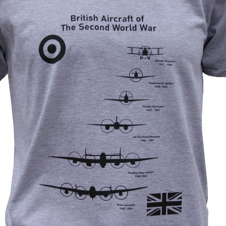 British RAF Planes of WW2 World War 2 Exclusive Printed T-Shirt Aviation L Grey