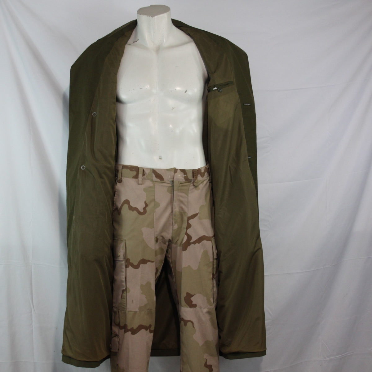 Vintage Army Surplus Trench Coat Czechoslovakian Genuine Olive Overcoat  (3644)