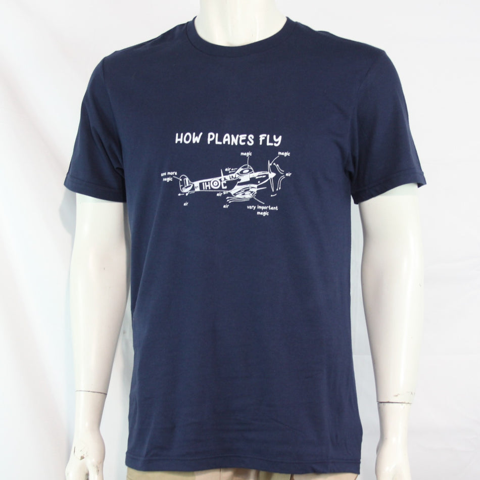 How Planes Fly Mens Unisex Adult Navy Funny Exclusive Printed T-Shirt Aviation