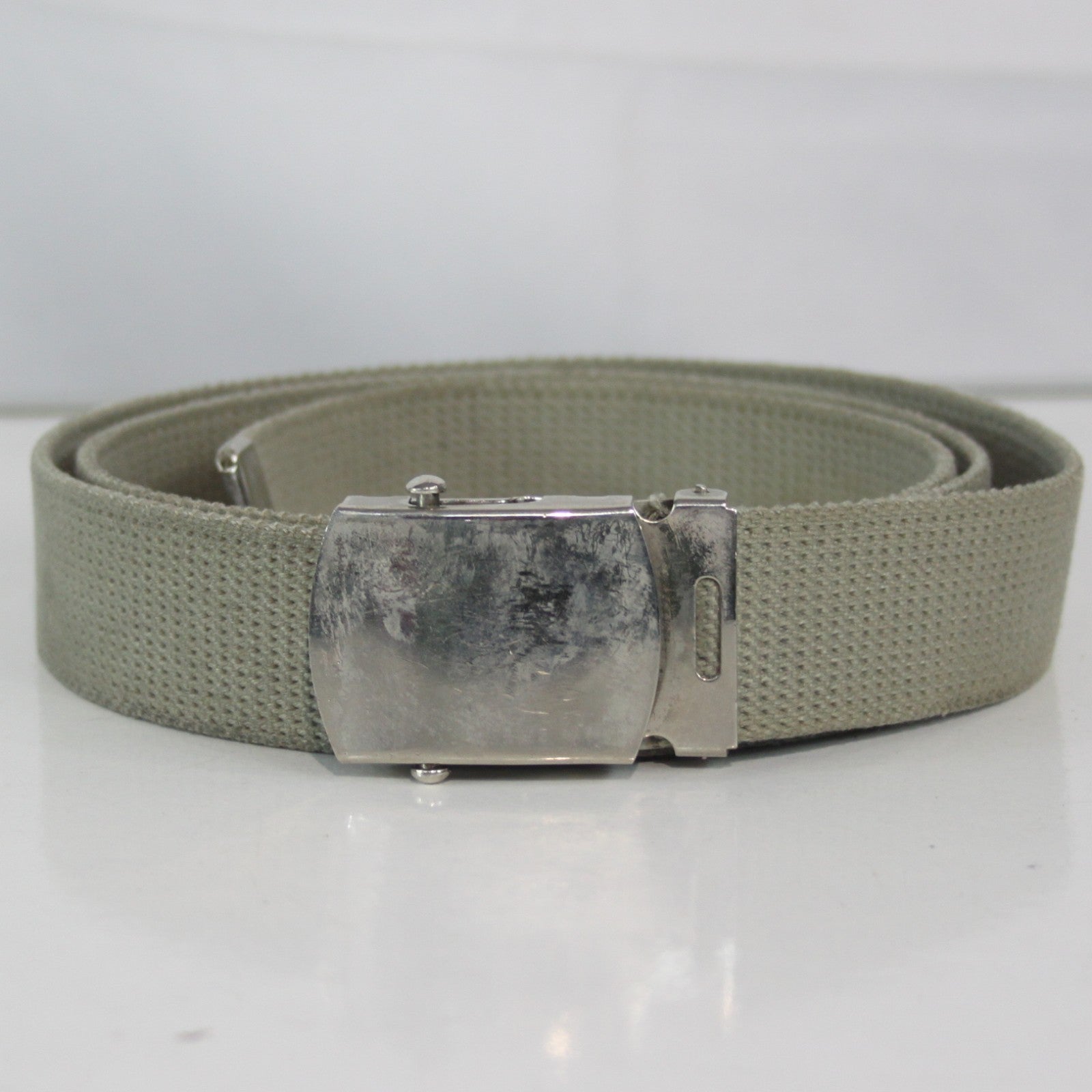 Genuine Surplus French 30mm Pale Khaki Webbing Belt Silver Buckle  (4082)
