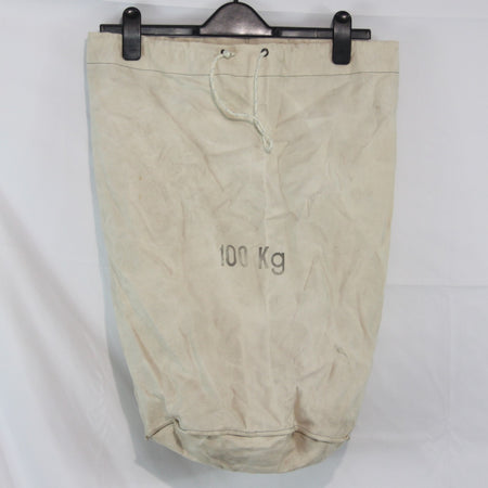 Vintage French Army Canvas Ballast Bag White Genuine Surplus Printed(4391)