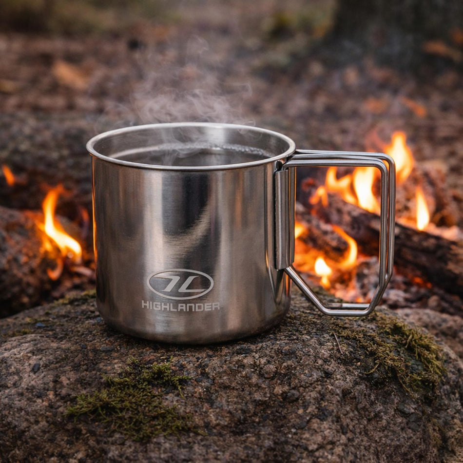 Billy Camping Cup Steel Mug Folding handles 650ml Highlander (CP300)
