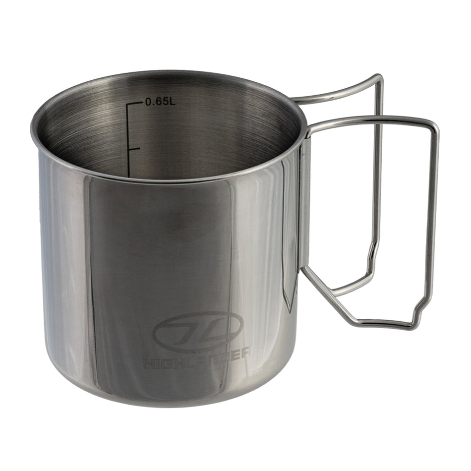 Billy Camping Cup Steel Mug Folding handles 650ml Highlander (CP300)