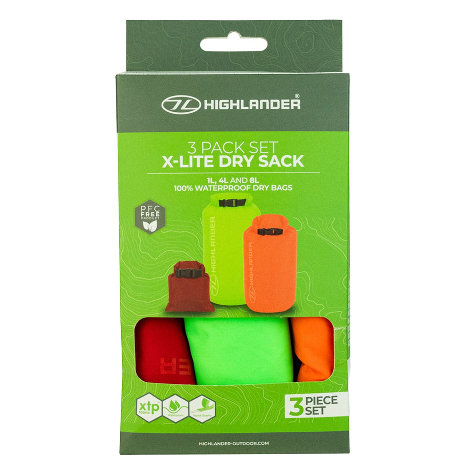 3 Piece Drybag Set Dry Bag Sack Ultra Lightweight Highlander