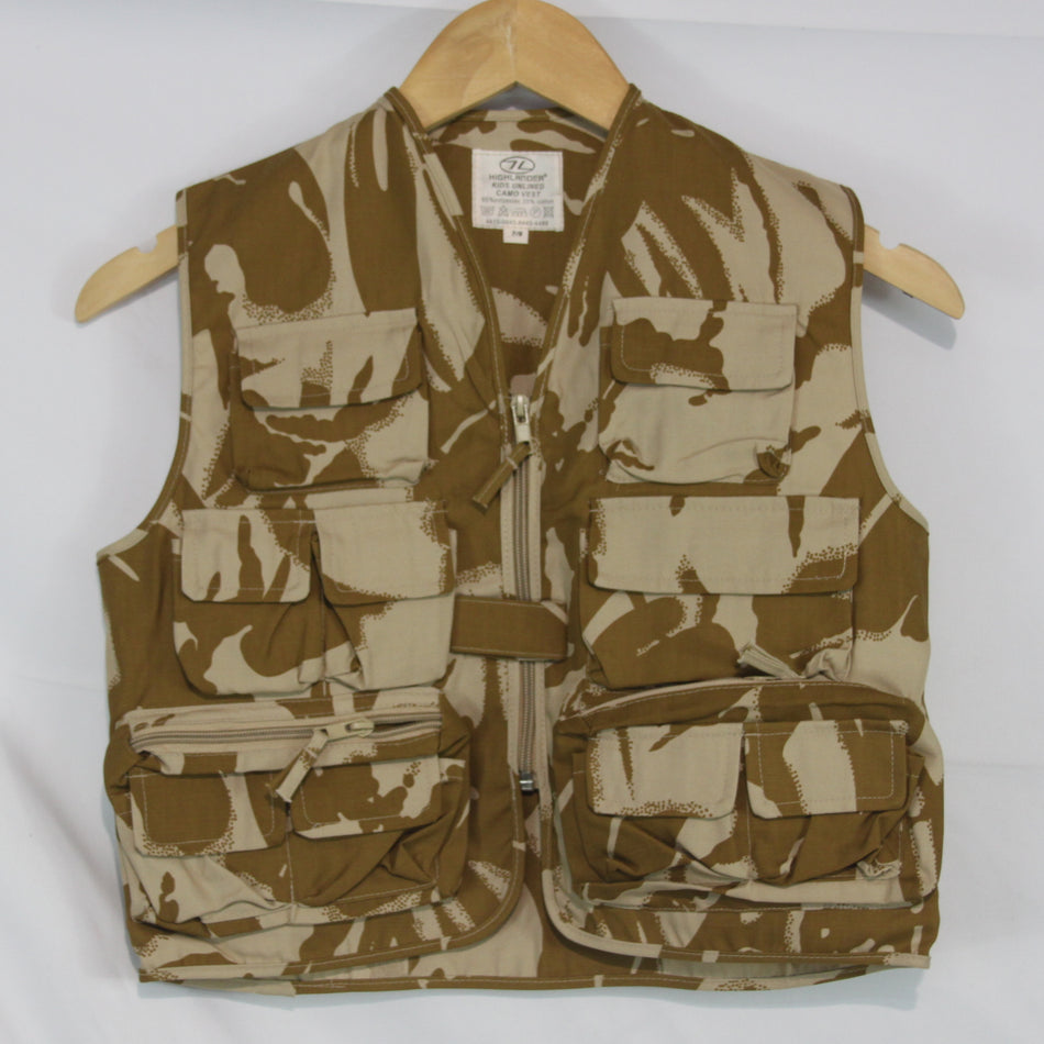Kids Desert Camo Vest Fishing tactical Waistcoat Pockets Camouflage