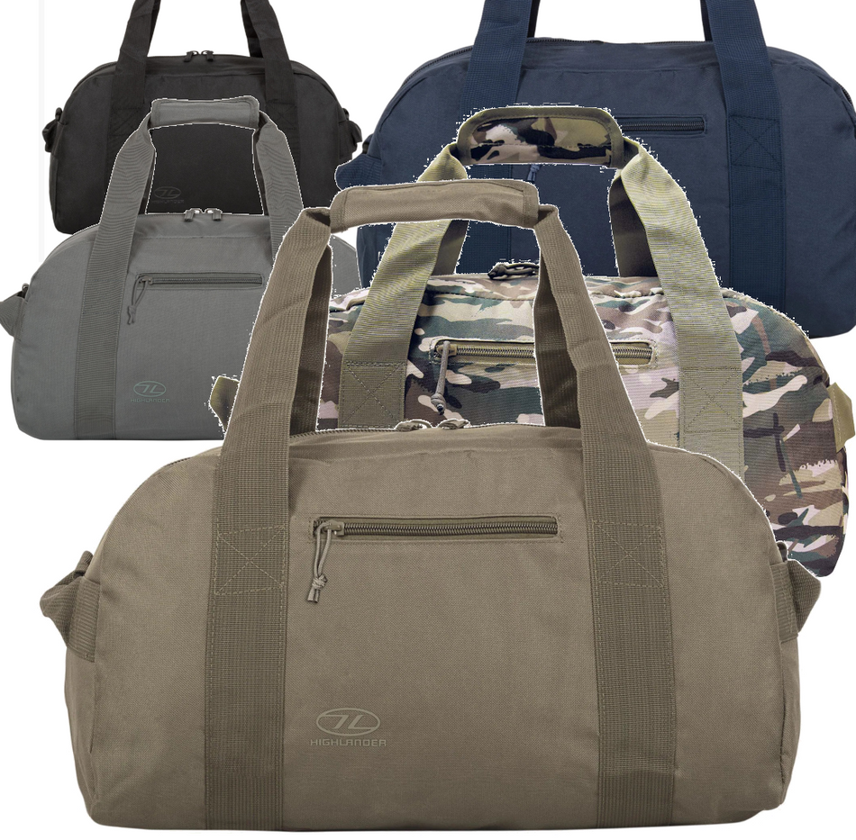 Highlander Cargo Holdall Duffle Bag 30 Litre Small Strong Durable Black Green
