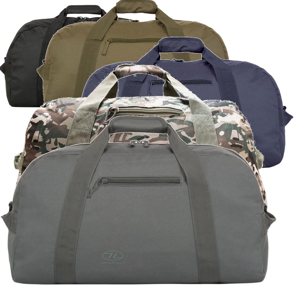 Highlander Cargo Holdall Duffle Bag 45 Litre Medium Strong Durable Black Green