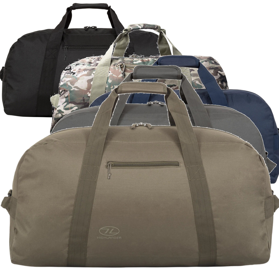 Highlander Cargo Holdall Duffle Bag 65 Litre Medium Strong Durable Black Green
