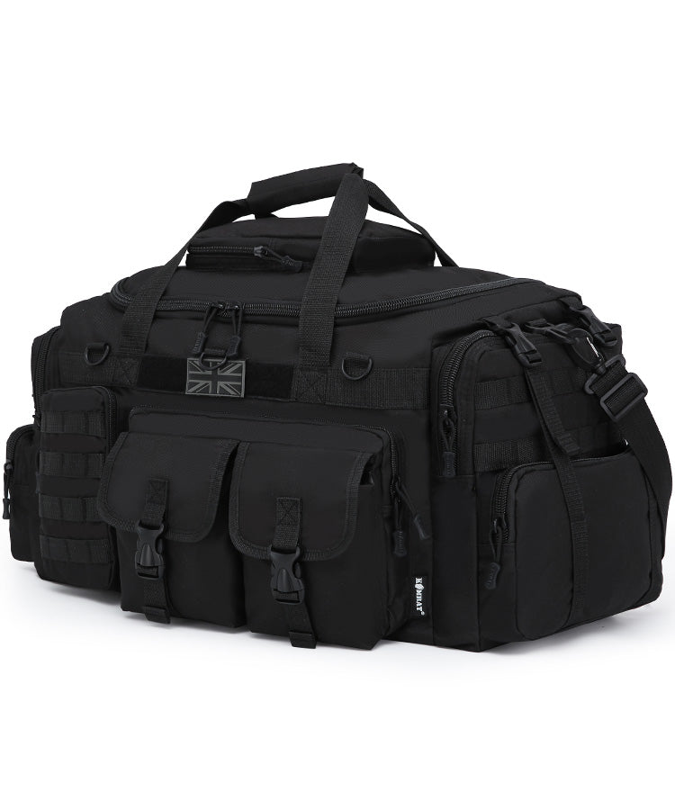 65L Holdall Pockets Army Style Camouflage Black Duffel Bag Saxon Kombat