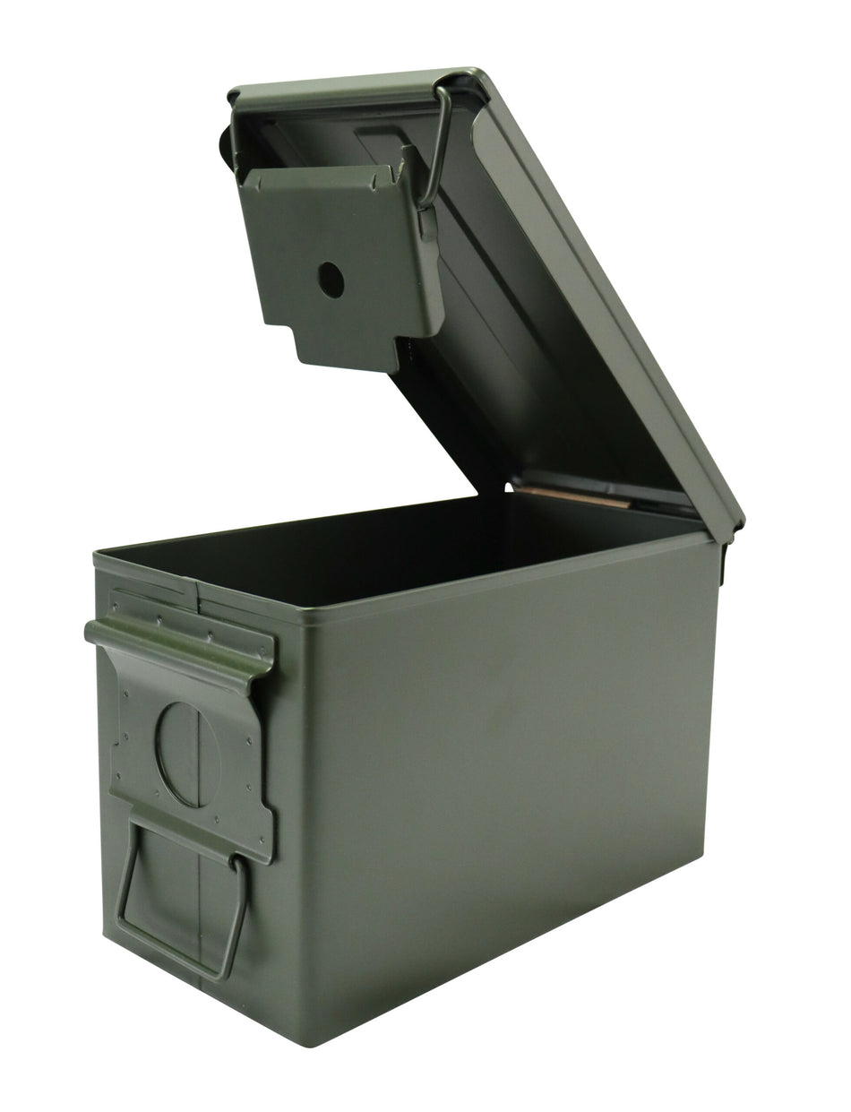 50Cal Metal Ammo Tin Storage Box Steel Box Can Kombat