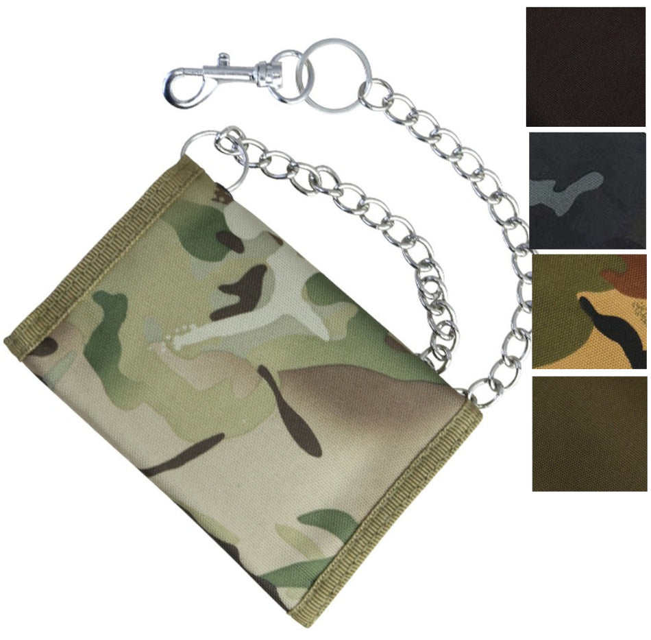 Tri-Fold Wallet Camo Plain with Chain Military Style Kombat