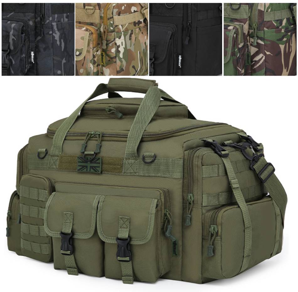 65L Holdall Pockets Army Style Camouflage Black Duffel Bag Saxon Kombat
