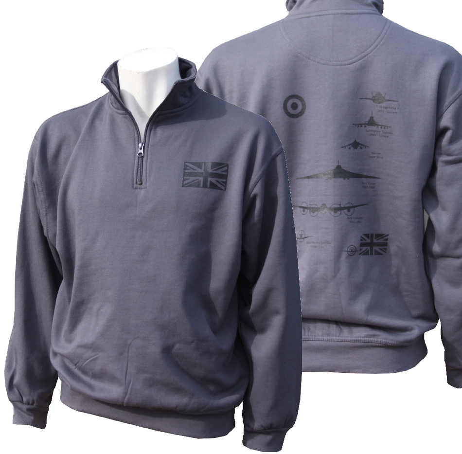 Zip Neck Sweatshirt Planes Printed Warbird Print Design Aviation RAF